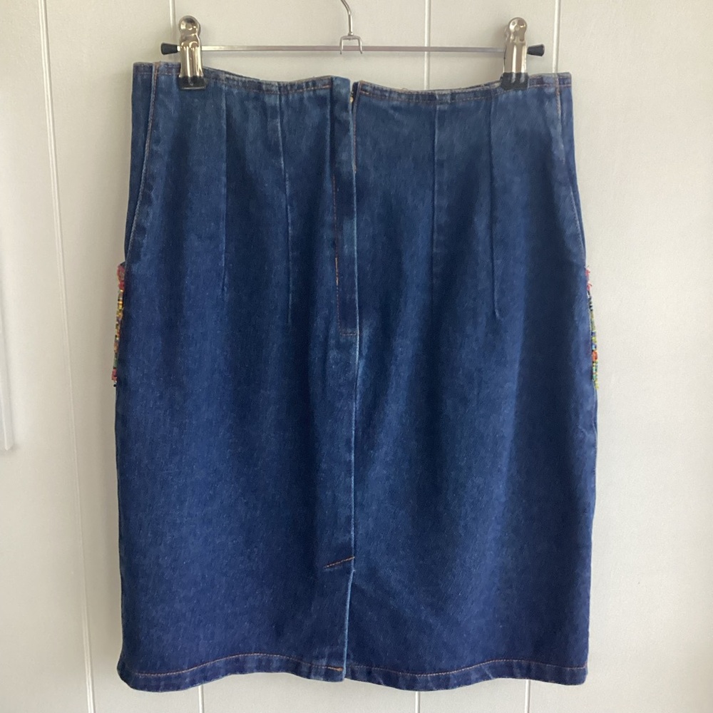 Western style Blue and Orange Embellished Pencil Skirt Knee-Length - Picture 2 of 4